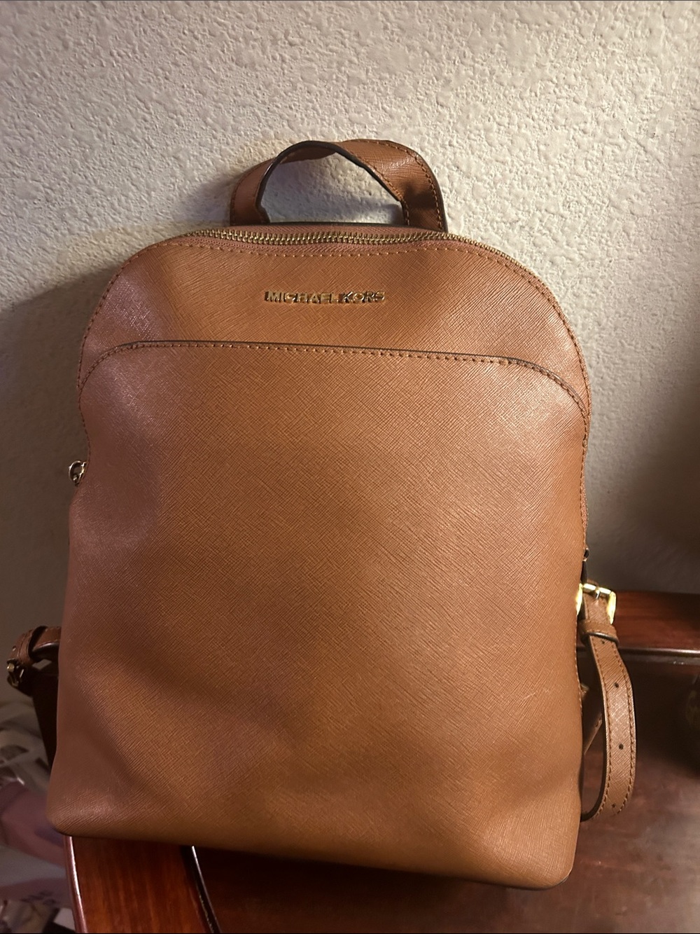 Michael Kors Cognac Saffiano Leather Backpack